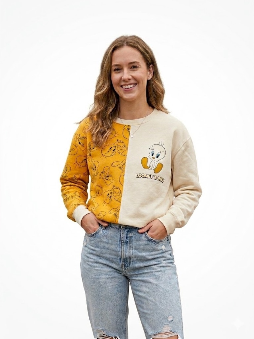 Looney Tunes Tweety Bird Colorblock Crewneck Sweatshirt Women’s Small